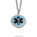 Oneida Medical Silver Tone Blue Enamel Ornate Necklace 24 In